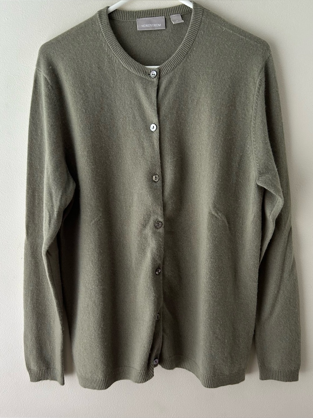 Nordstrom Olive Green Crewneck Button Cardigan